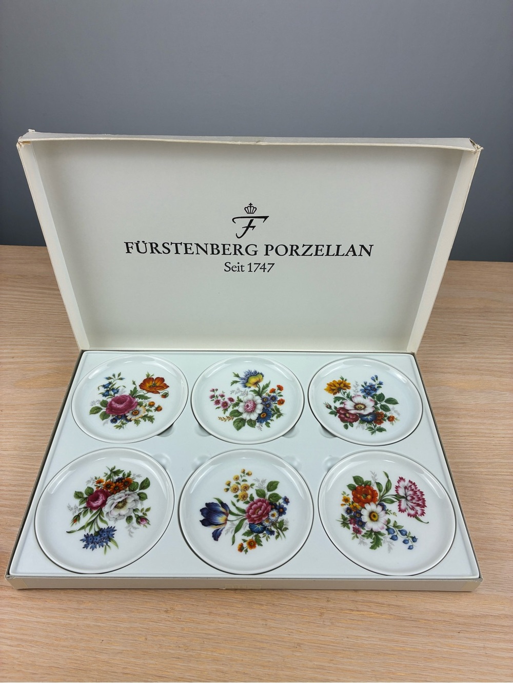 Vintage Fürstenberg Porcelain Floral Mini Plates Set of 6 in Original Box